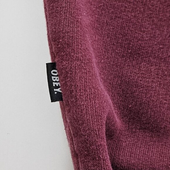 Obey Hoodie Mens L Burgundy Worldwide Propganda LS Fleece Skate Streetwear Punk - Picture 11 of 16